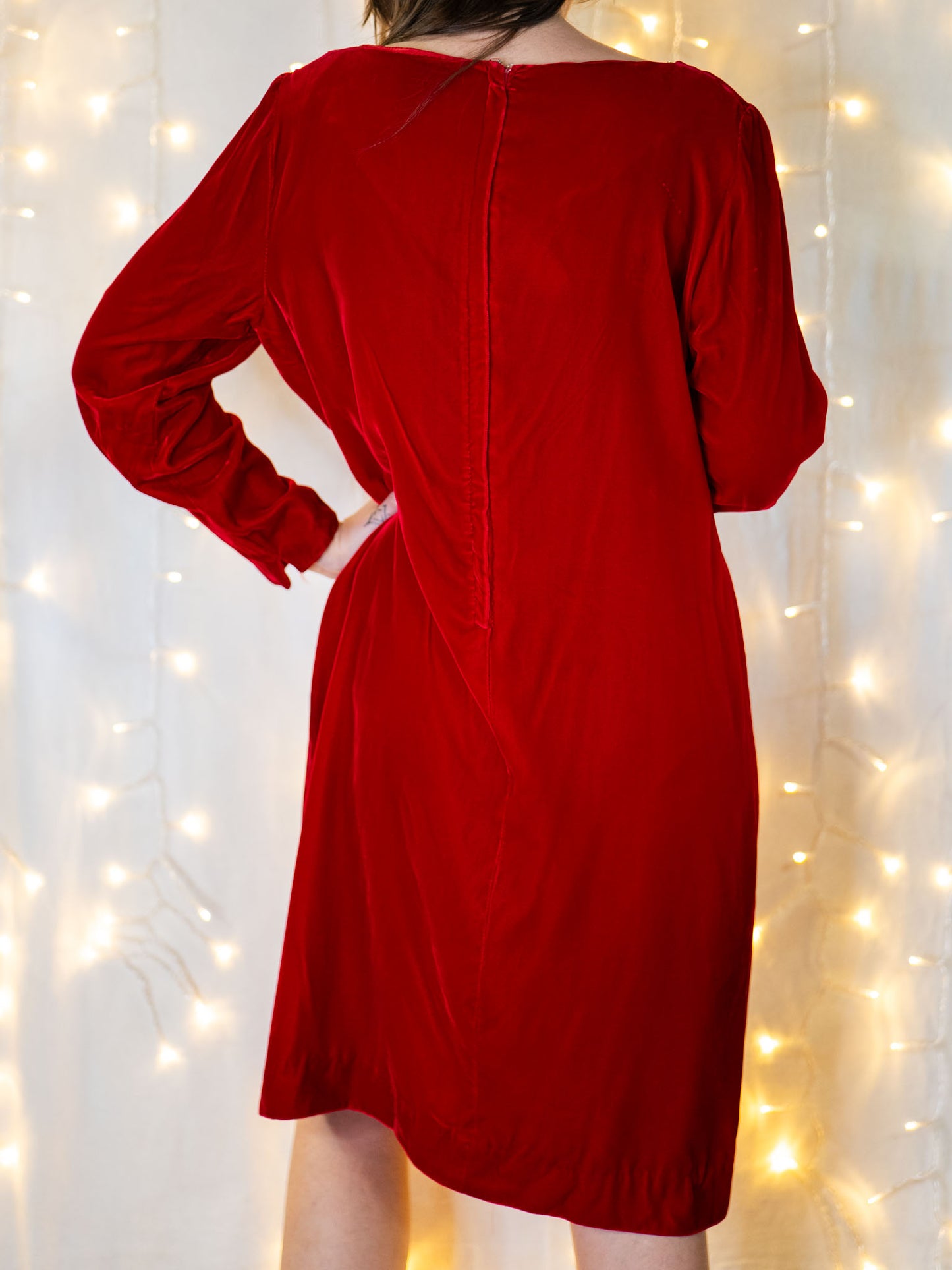 vintage 60s red velvet dress with rhinestone trim