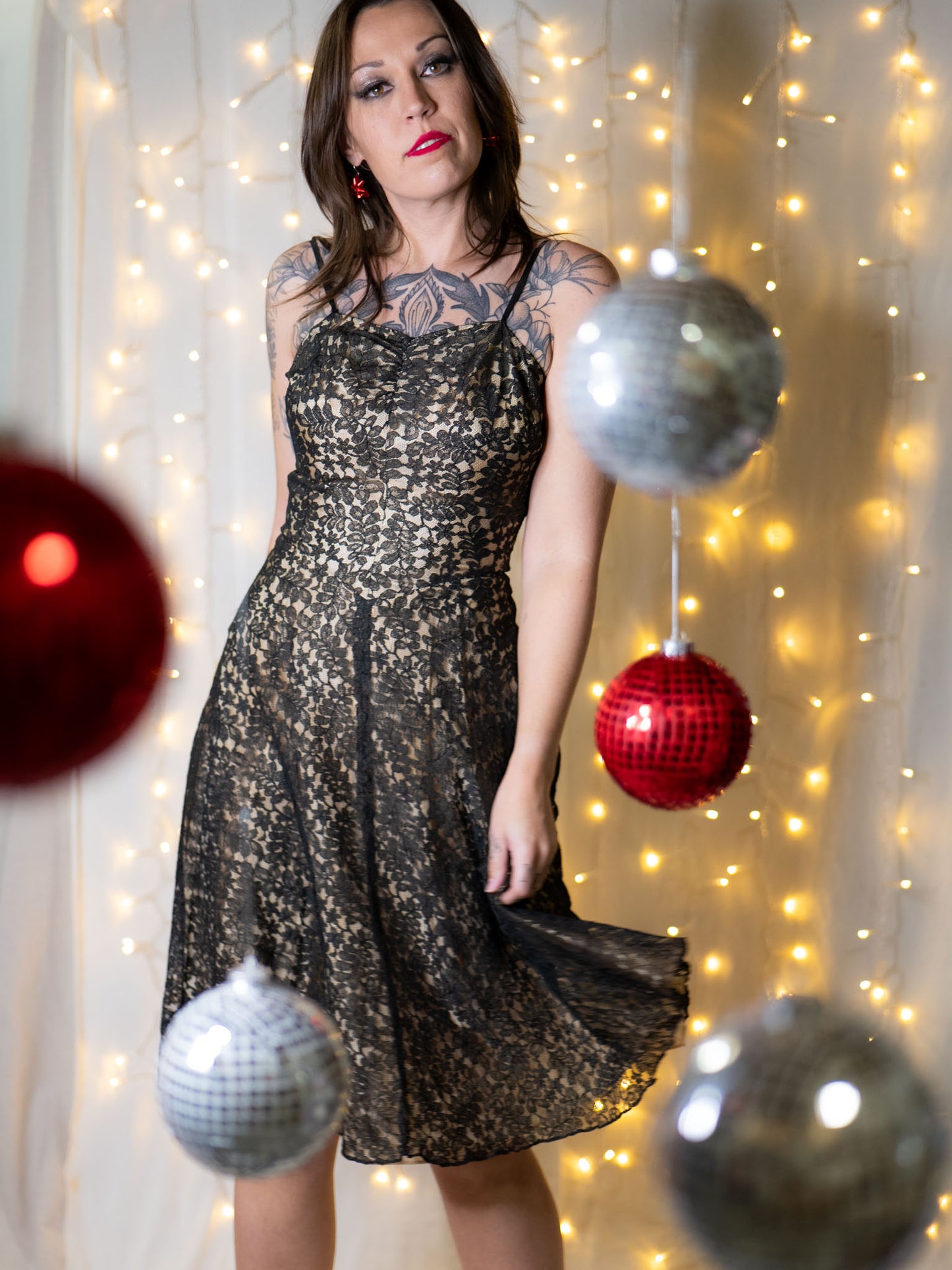 vintage 60s black lace A-line dress