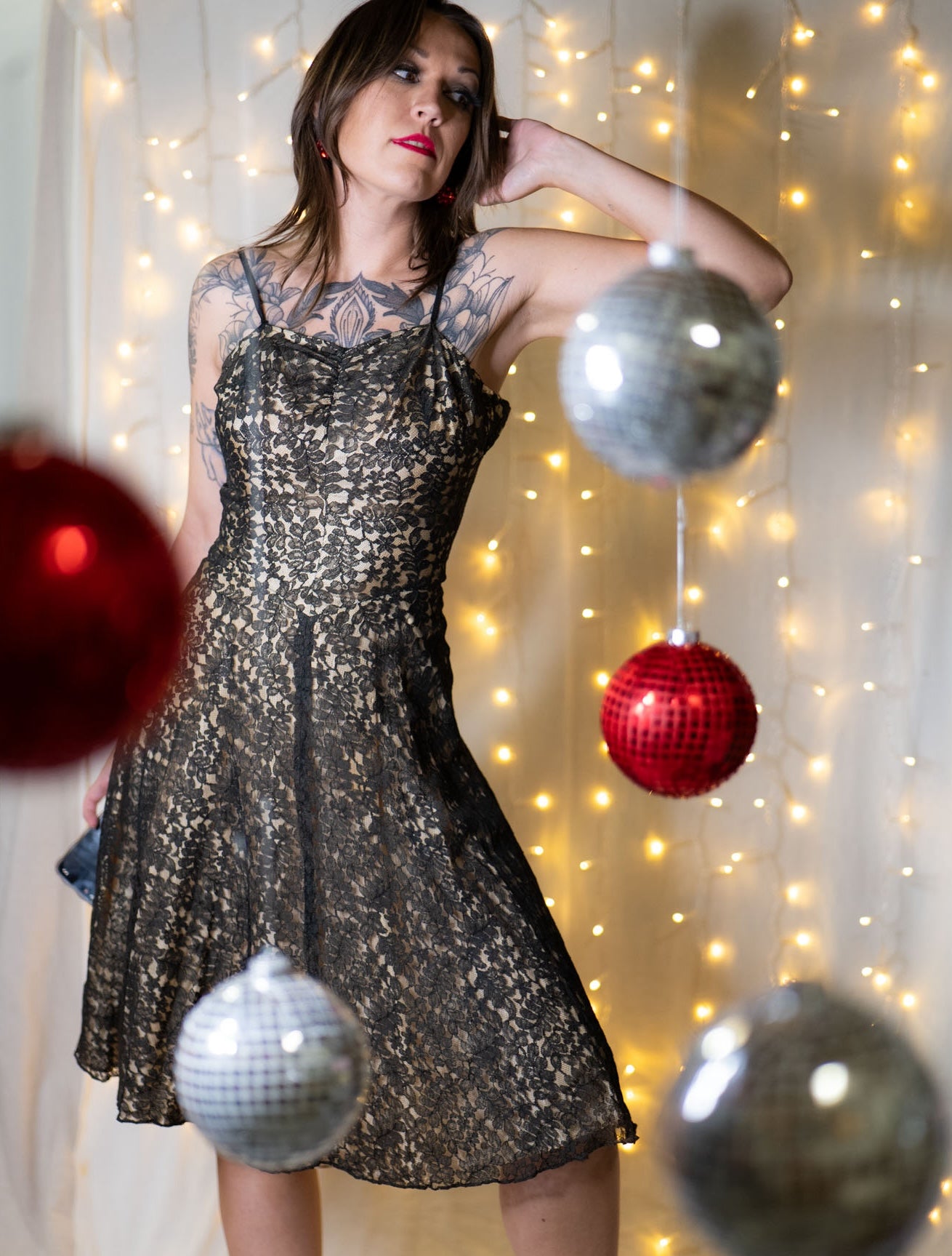 vintage 60s black lace A-line dress