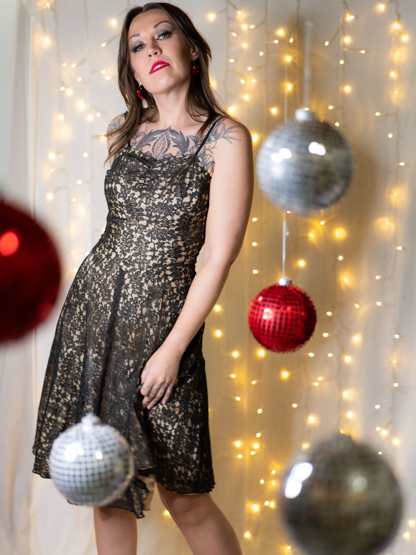 vintage 60s black lace A-line dress
