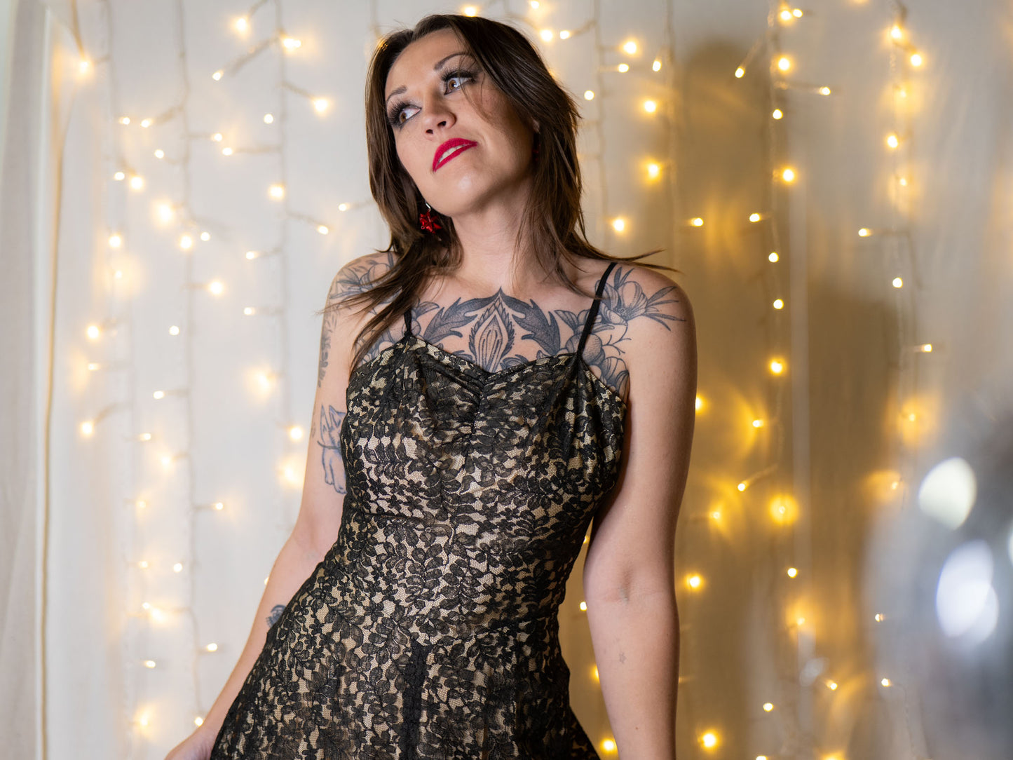 vintage 60s black lace A-line dress