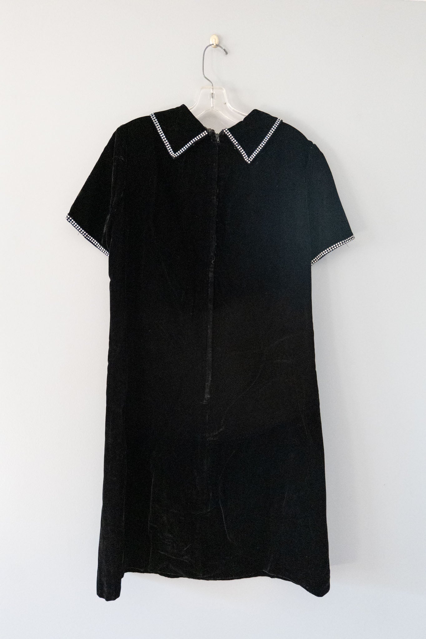vintage 60s black velvet dress with rhinestone trim collar