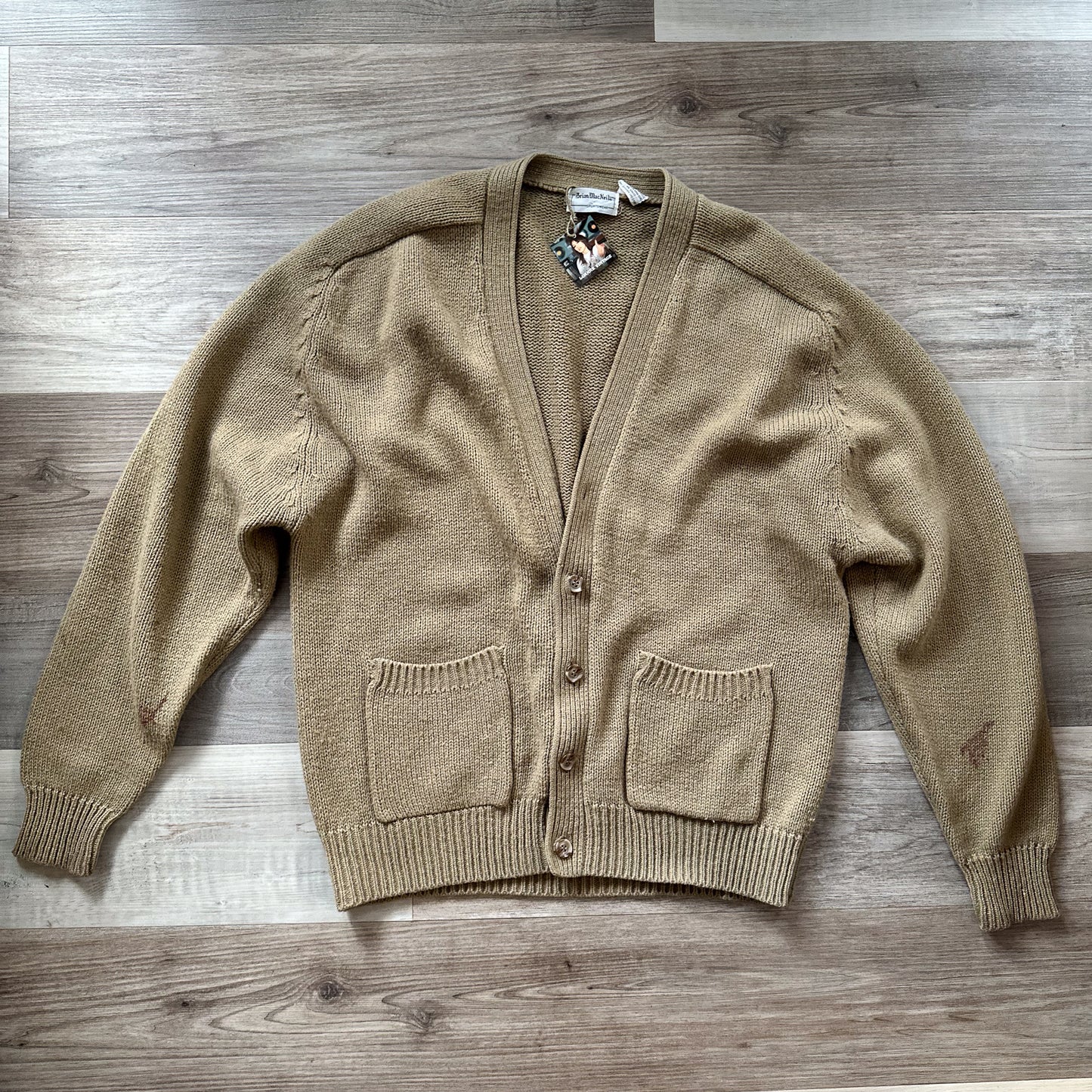1970s vintage light brown painters cardigan sweater