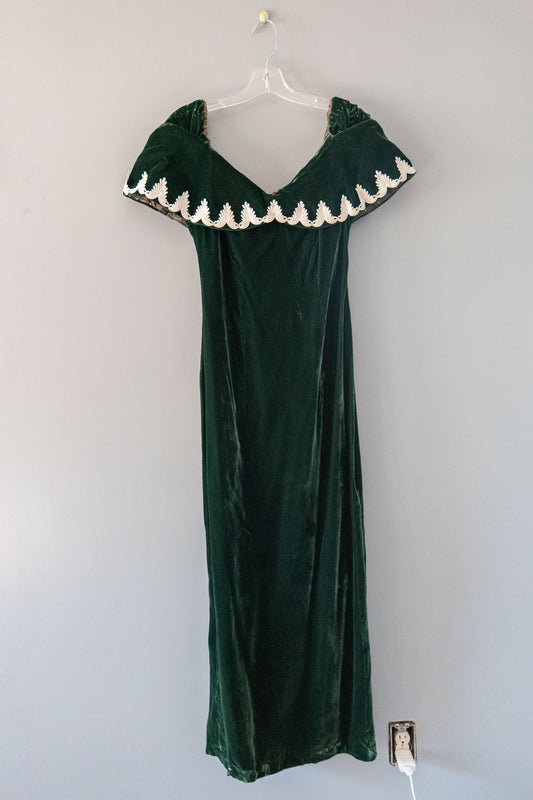 vintage 70s green velvet maxi dress