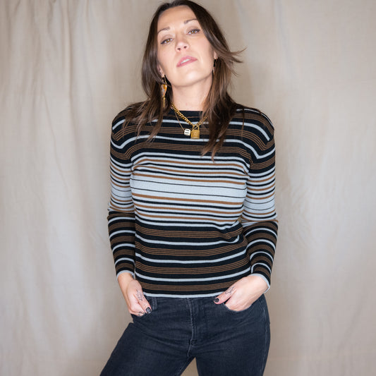 vintage 1970s retro striped long sleeve knit top