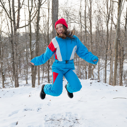 vintage 1970s turquoise snow suit