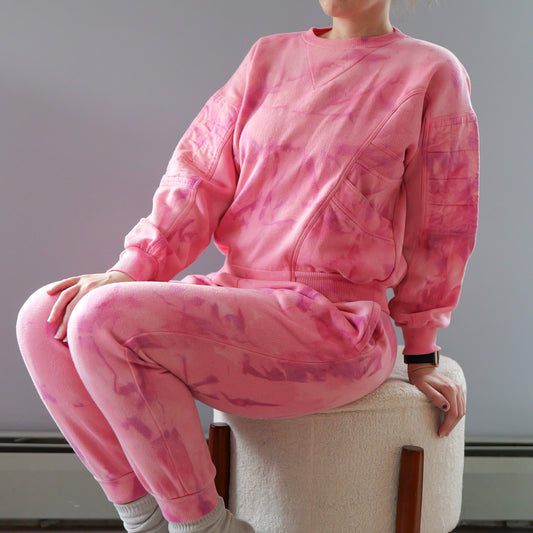 vintage 80s upcycled hand dyed pink marble tie dye gitano sweatsuit
