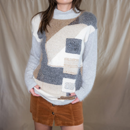 vintage 80s soft knit knit geometric beaded mockneck sweater