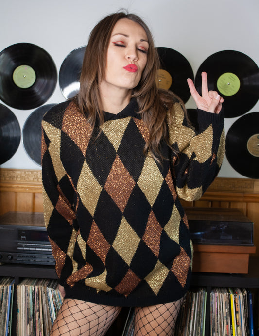DIAMOND DOG vintage 80s gold glittery lurex sweater
