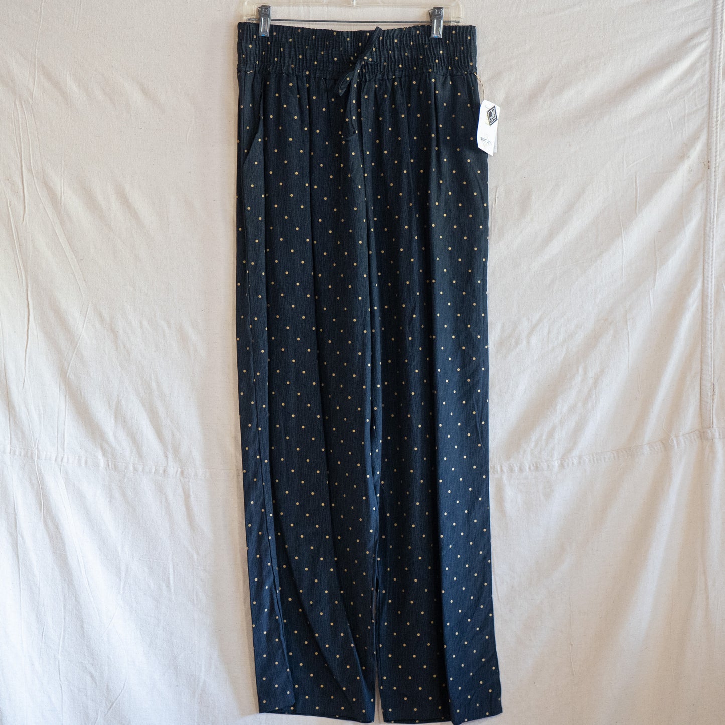 vintage 80s deadstock black & gold polka dot wide leg pants