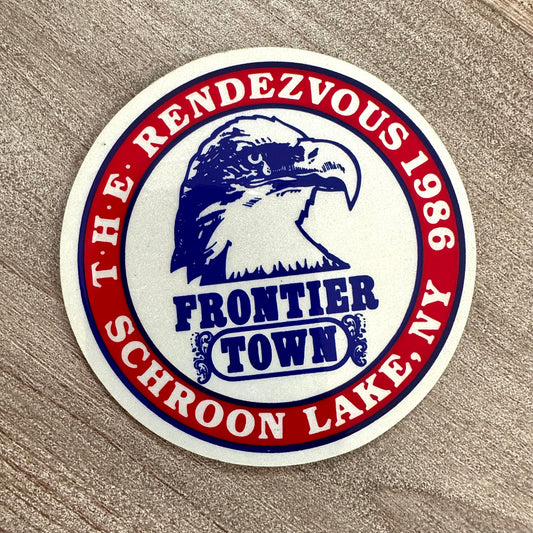 deadstock vintage 1986 harley rendezvous sticker / frontier town schroon lake ny
