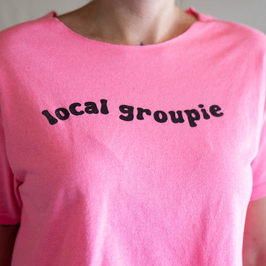 LOCAL GROUPIE upcycled hot pink DIY crop tee