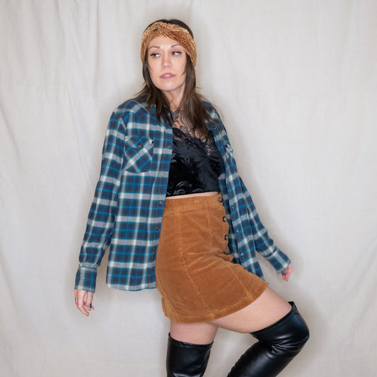 modern lucky brand plaid western snap up flannel shirt