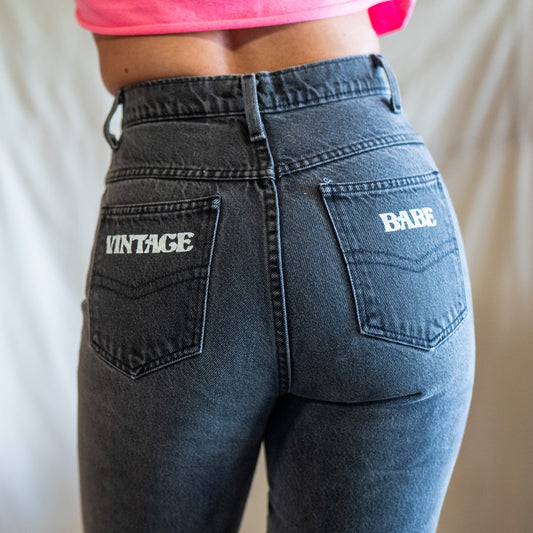 VINTAGE BABE 80s black high waisted jeans / 27x31