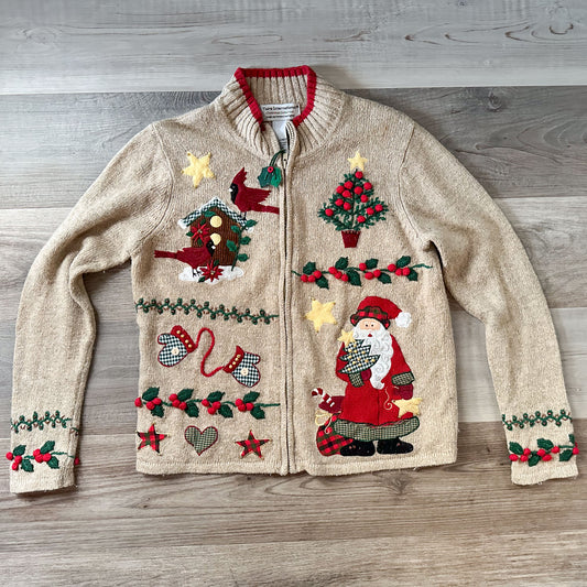 vintage y2k festive christmas zip up wool blend cardigan sweater